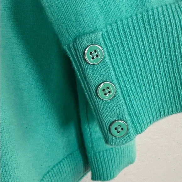 NEW Talbots Aqua Blue 100% Pure Cashmere Sweater Buttons Crew Neck Luxury Soft - Picture 3 of 7